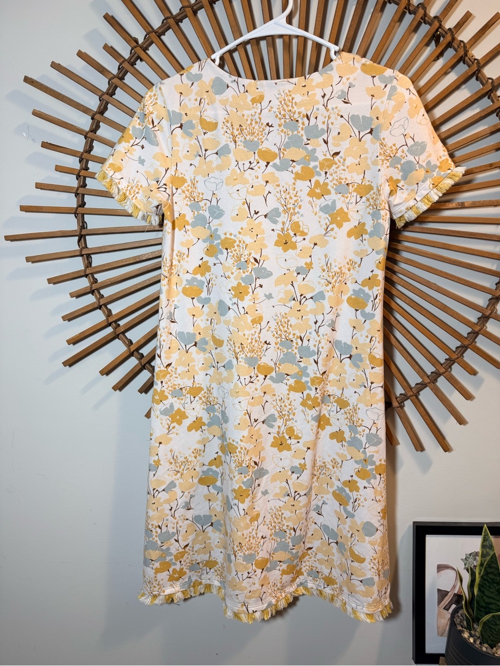 Spartina Women’s Yellow Floral Print Cotton Shift Dress w Fringe Summer Preppy - Picture 8 of 14